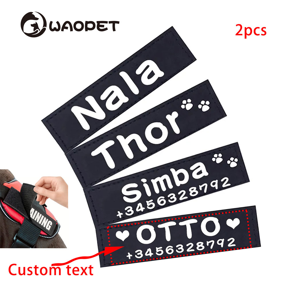 Sewing Labels - ป้ายชื่อสุนัขแบบกำหนดเองสำหรับสายรัดอก ป้ายชื่อสัตว์เลี้ยง ป้ายหมายเลขป้องกันการสูญหาย ป้ายติดเสื้อผ้า ลายอุ้งเท้าสุนัข โลโก้
