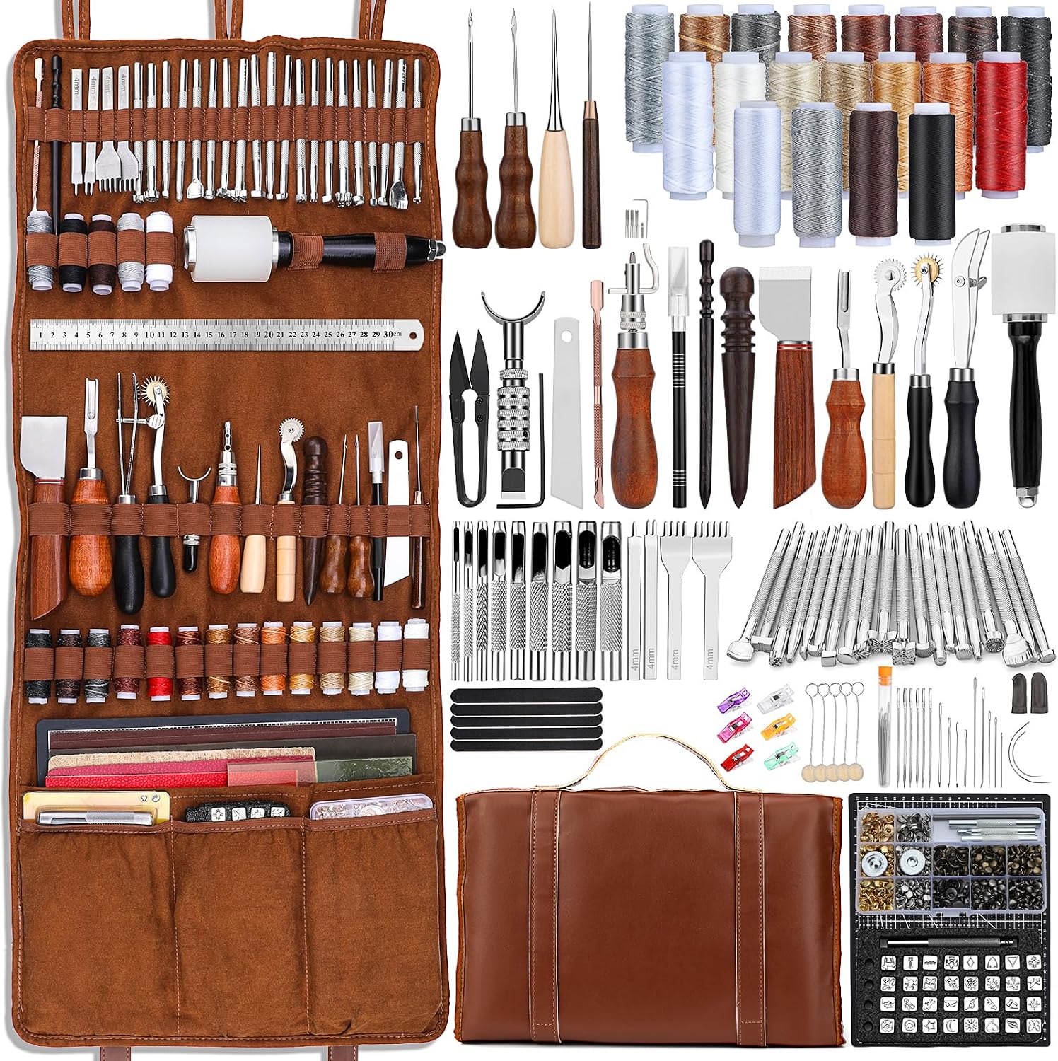 Sewing Kit - ชุดเครื่องมือหนัง ชุดอุปกรณ์งานหนัง ชุดเครื่องมือทำหนัง พร้อมแผ่นรองตัดแบบกำหนดเอง สำหรับงานแกะสลัก เจาะ