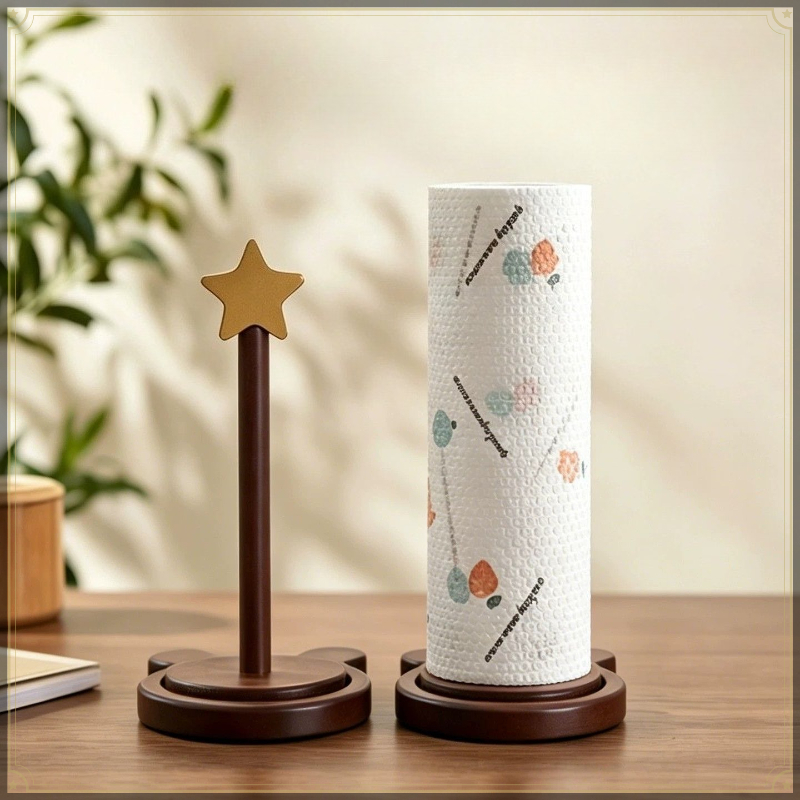 Pattern Tissue Paper - ที่วางกระดาษครัวไม้ดีไซน์สร้างสรรค์อเนกประสงค์ ชั้นวางม้วนพลาสติกห่ออาหาร ที่เก็บกระดาษทิชชู่