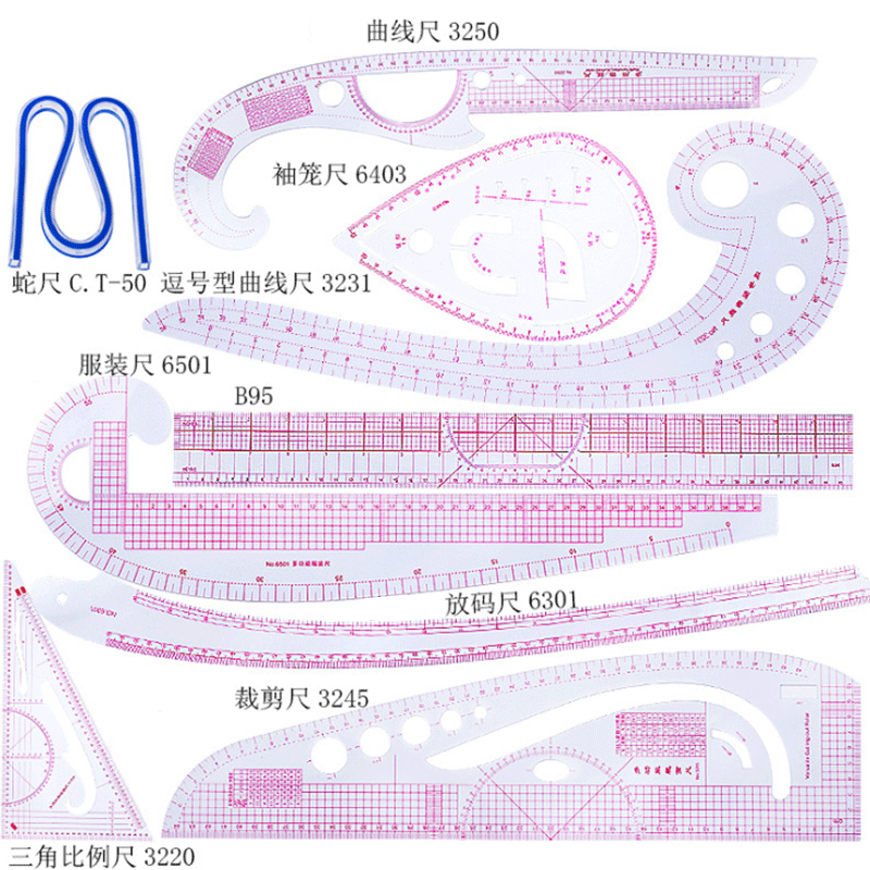 Sewing Gauge Ruler - ชุดไม้บรรทัดวัดขนาดสำหรับช่างตัดเสื้อ5/6/9ชิ้นงานตัดเย็บลายแบบ DIY เครื่องมือตัดเย็บเสื้อผ้างานเย็บปะผ้างานฝีมือตัดโค้ง